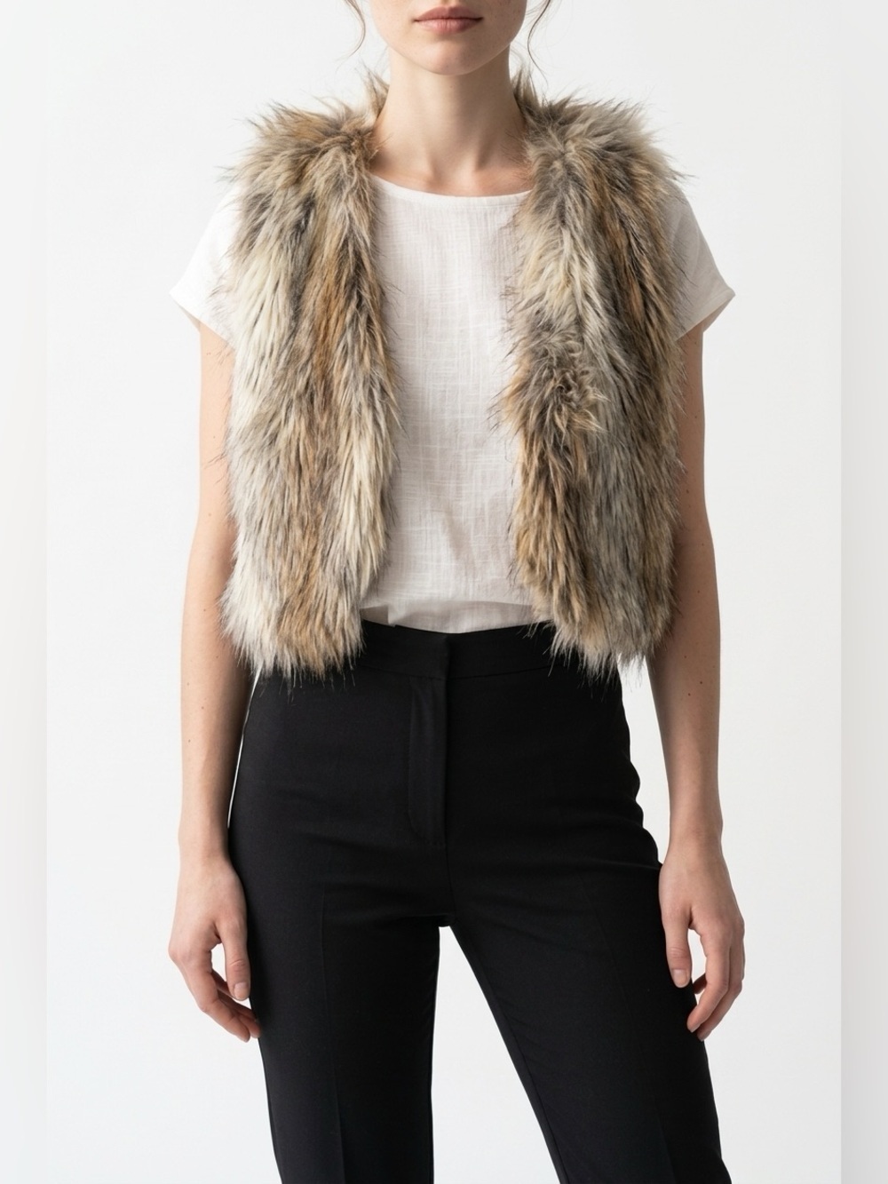 Cropped faux fur vest